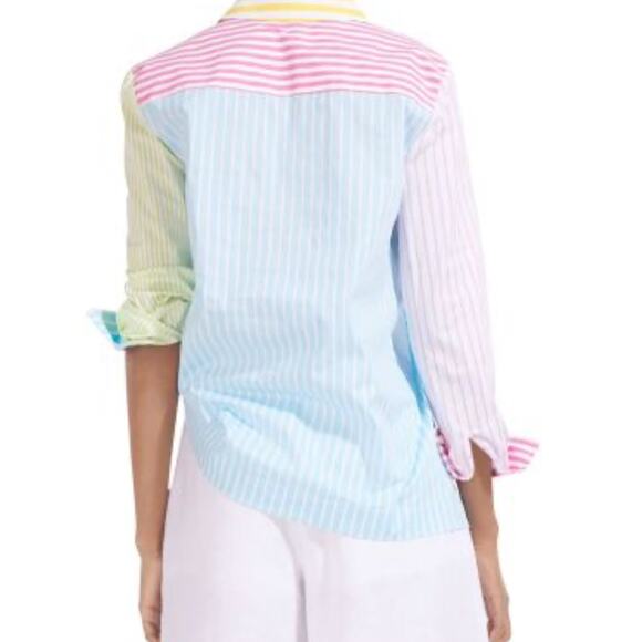 STAUD Martha Shirt Medium Colorblock Multicolor Striped Button Up Blouse M - Picture 3 of 7